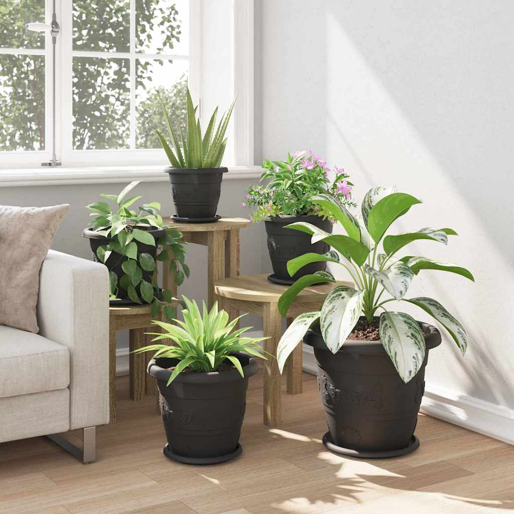 Okrugla saksija za cveće 6 pcs Crna Ø 30 x 25 cm Plastika