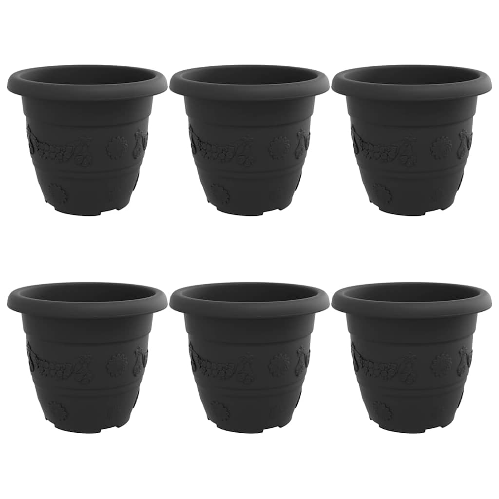Okrugla saksija za cveće 6 pcs Crna Ø 30 x 25 cm Plastika