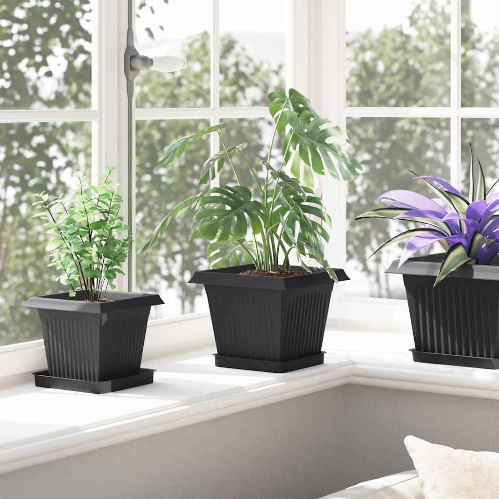 Kvadratna posuda za cvijeće 6 pcs Crna 15 x 15 x 2 cm Plastika