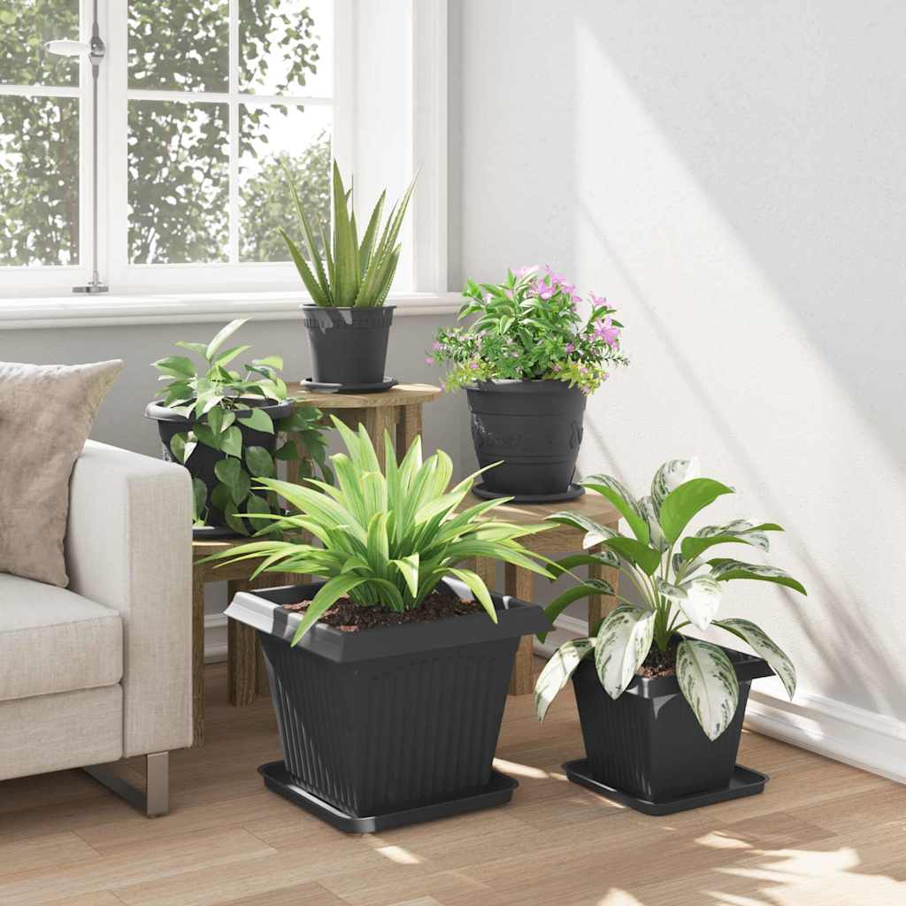 Kvadratna posuda za cvijeće 6 pcs Crna 32 x 32 x 2,5 cm