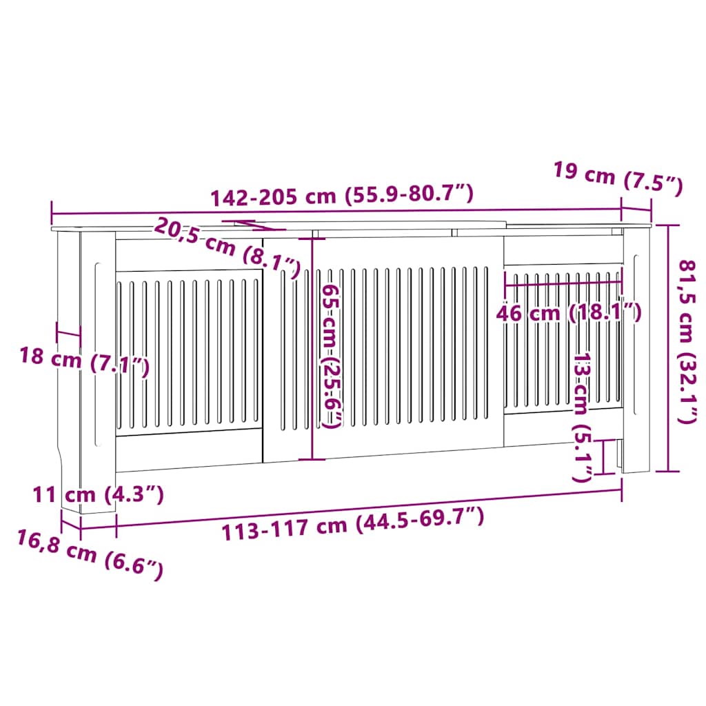 Pokrivač radijatora 2 pcs Crna 205 x 20,5 x 81,5 cm