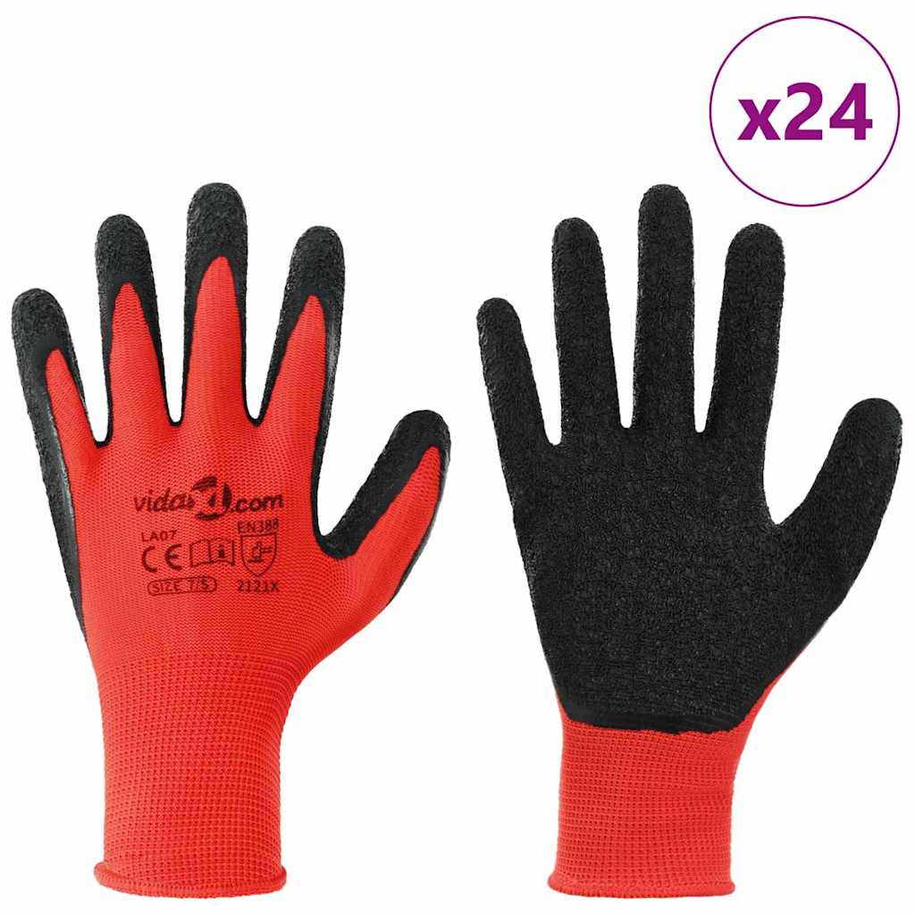 Rukavice za rad 24 pcs Crvena i Crna 7 / S Lateks premaz