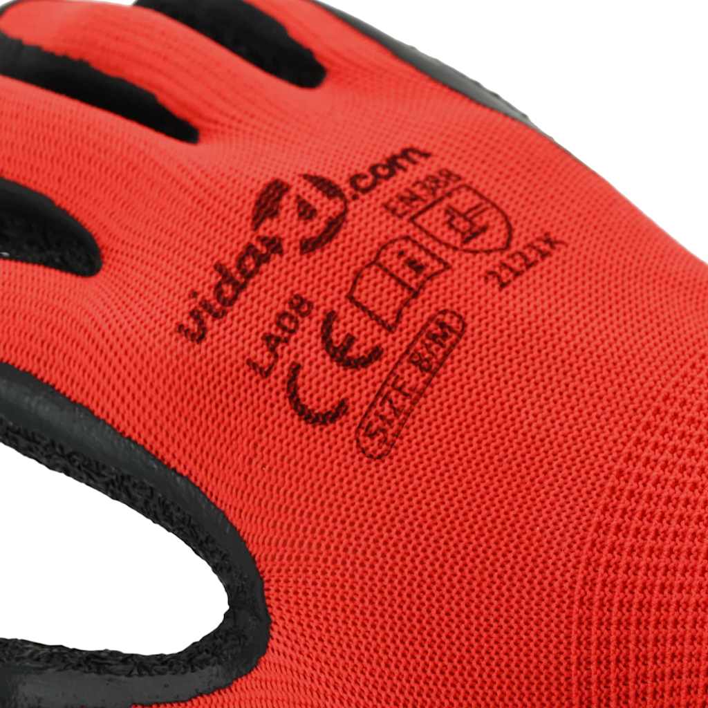 Rukavice za rad 12 pcs Crvena i Crna 8 / m Lateks premaz