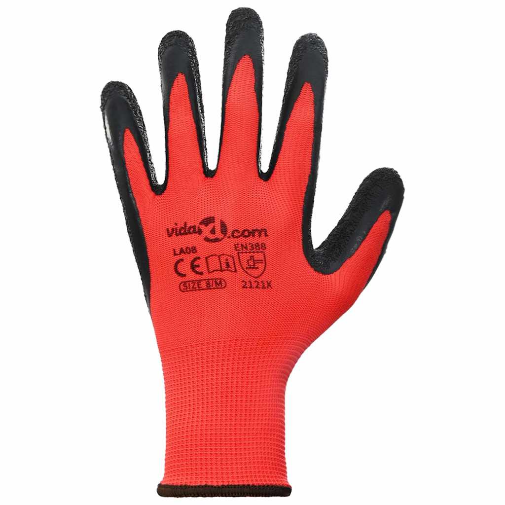 Rukavice za rad 12 pcs Crvena i Crna 8 / m Lateks premaz