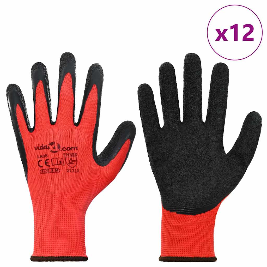 Rukavice za rad 12 pcs Crvena i Crna 8 / m Lateks premaz