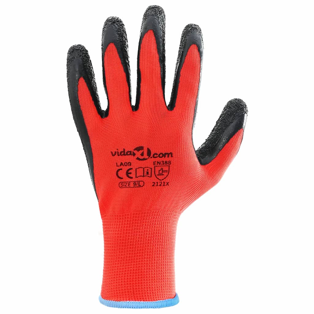 Rukavice za rad 12 pcs Crvena i Crna 9 / l Lateks premaz