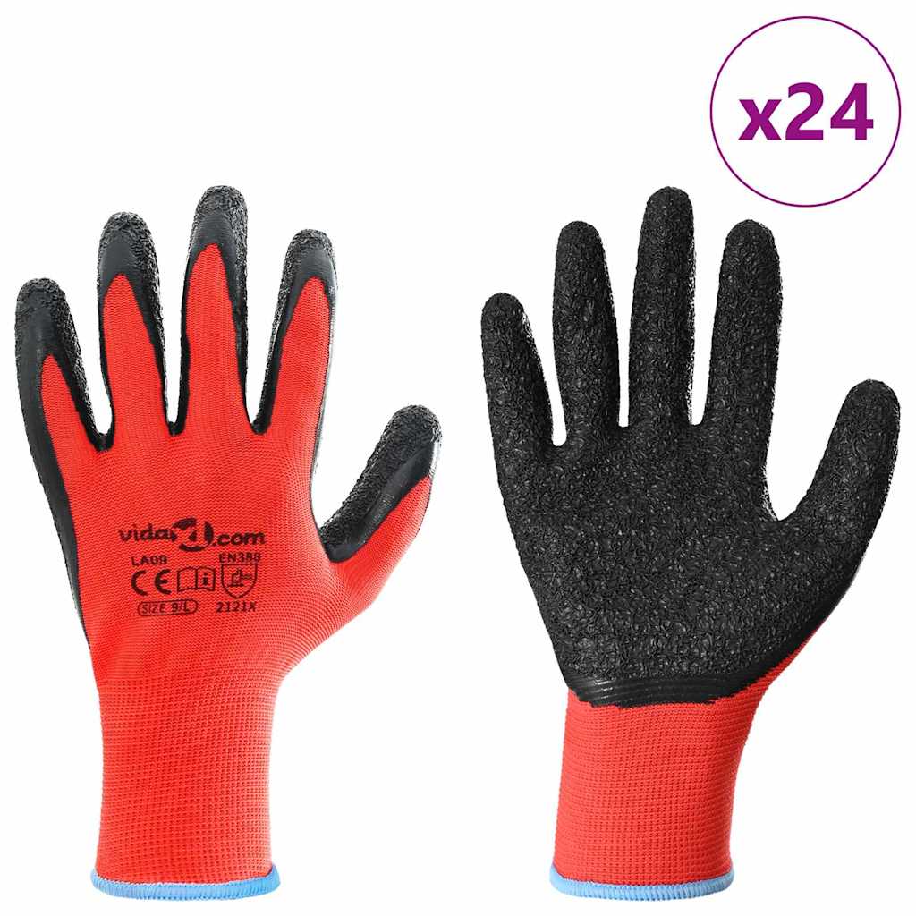Rukavice za rad 24 pcs Crvena i Crna 9 / l Lateks premaz