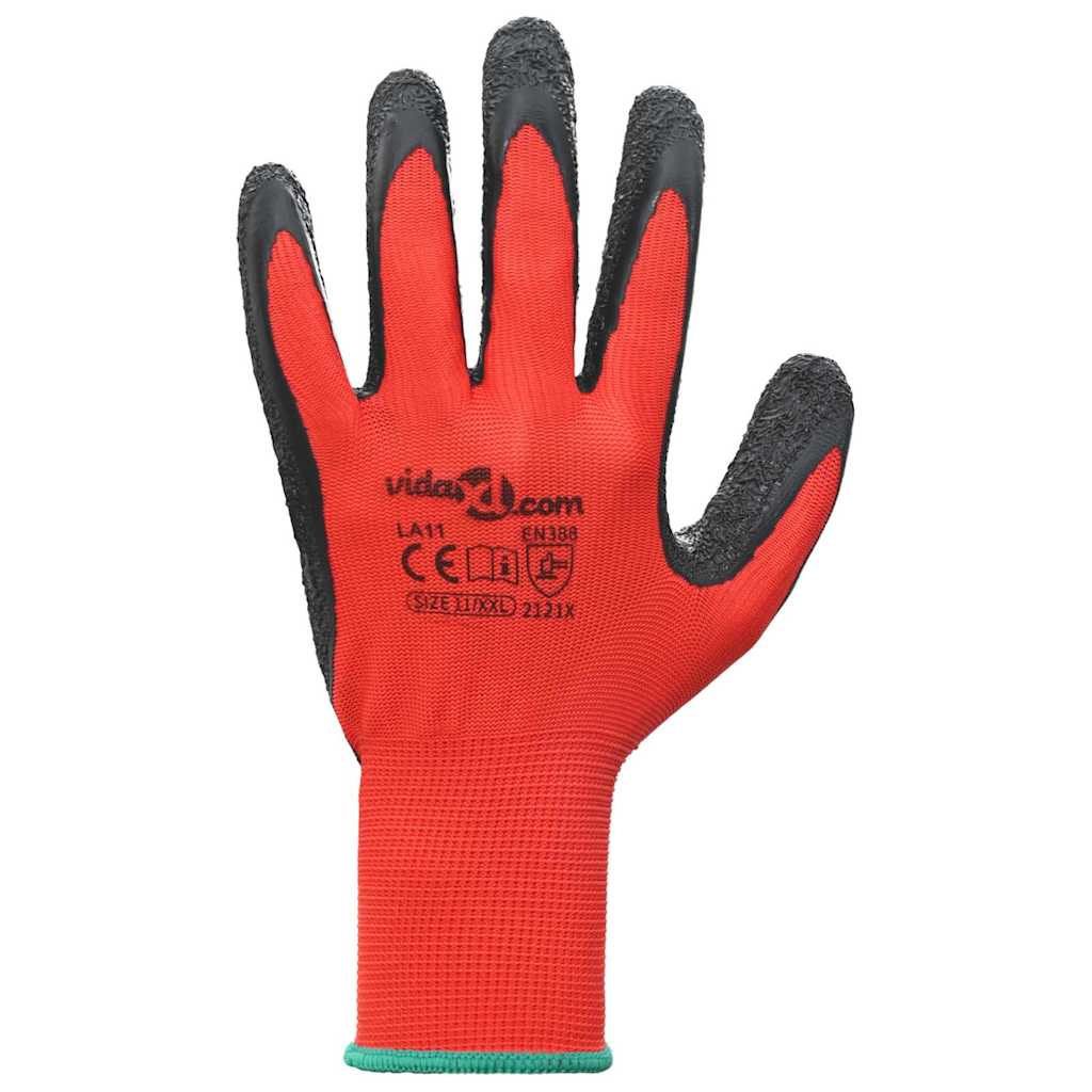 Rukavice za rad 12 pcs Crvena i Crna 11 / XXL Lateks premaz