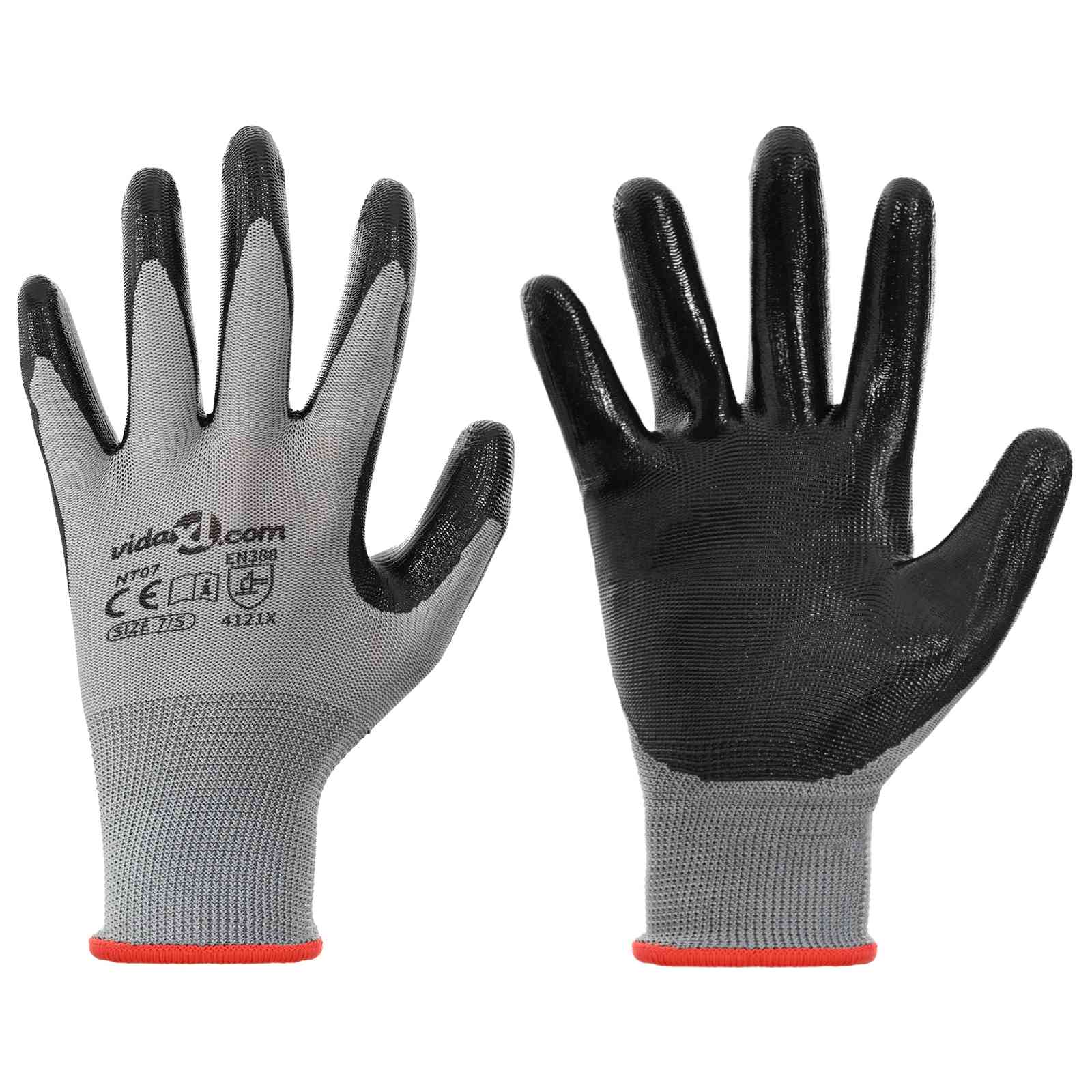Rukavice za rad 12 pcs Siva i crna 7 / S Poliester