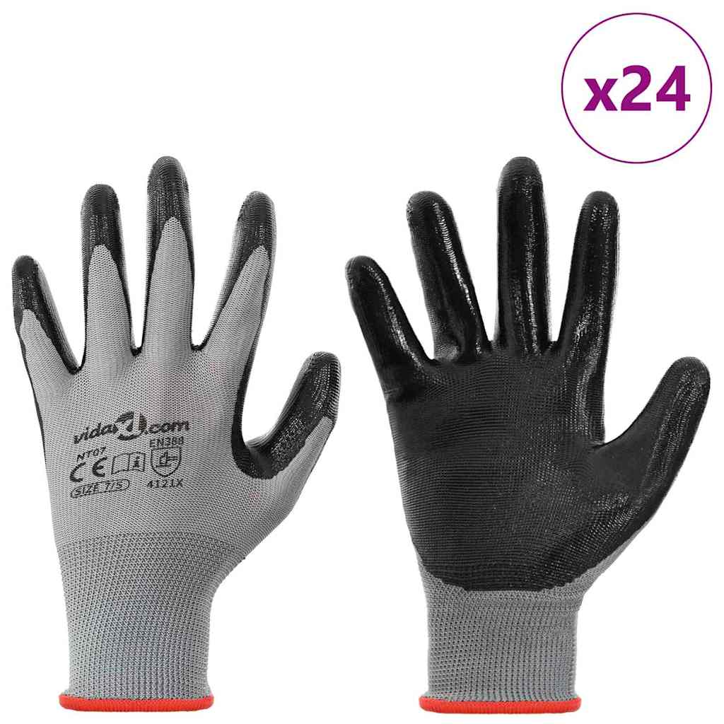 Rukavice za rad 24 pcs Siva i crna 7 / S Poliester