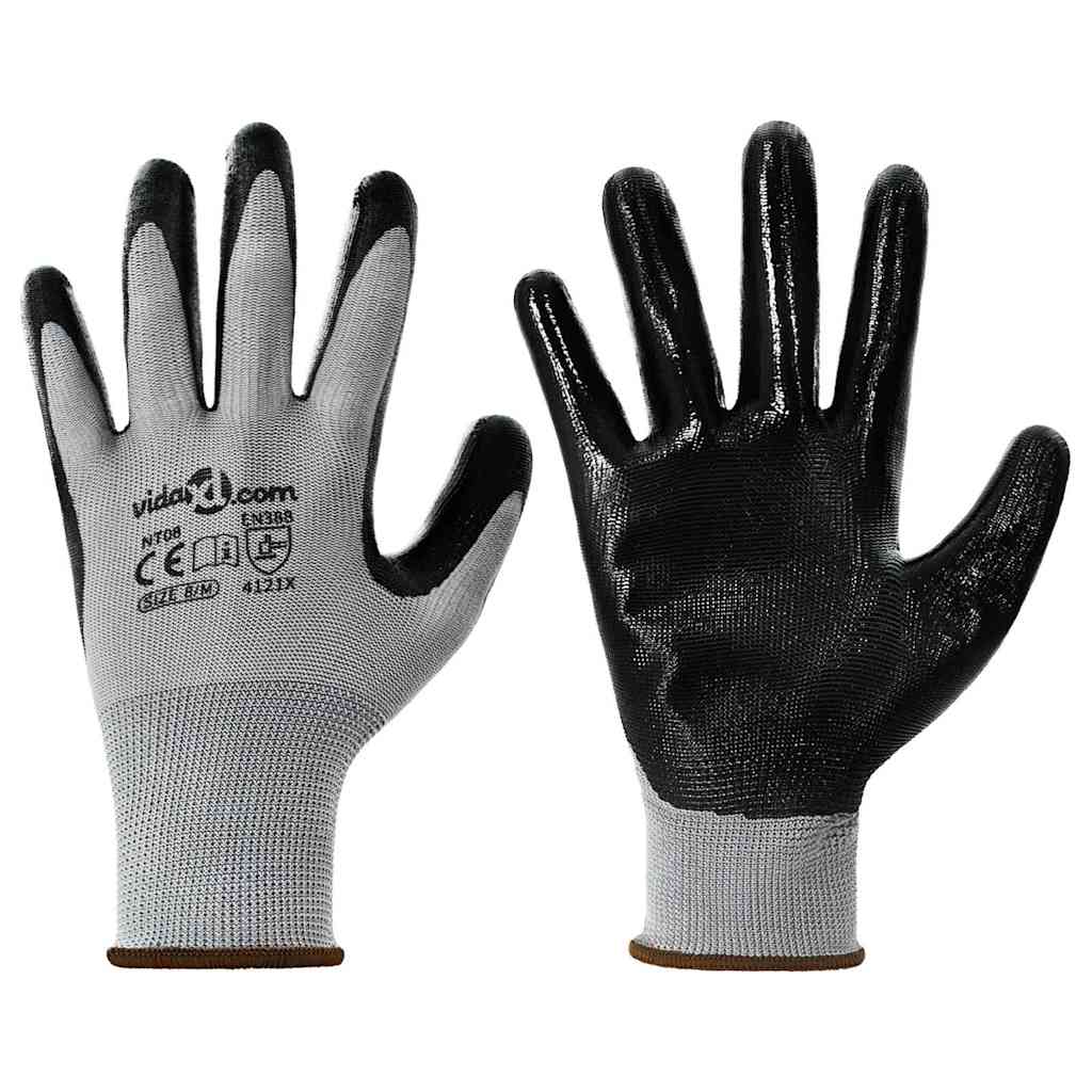 Rukavice za rad 12 pcs Siva i crna 8 / m Poliester