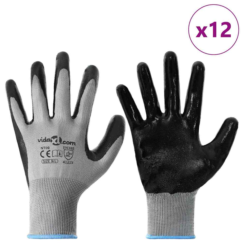 Rukavice za rad 12 pcs Siva i crna 9 / l Poliester