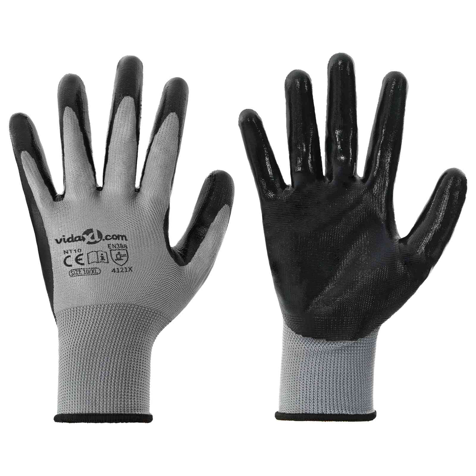Rukavice za rad 12 pcs Siva i crna 10 / xl Poliester