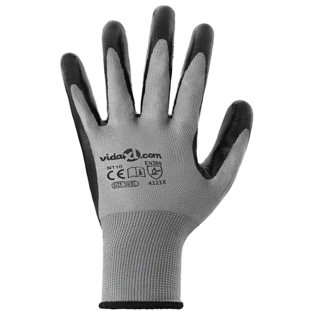 Rukavice za rad 12 pcs Siva i crna 10 / xl Poliester