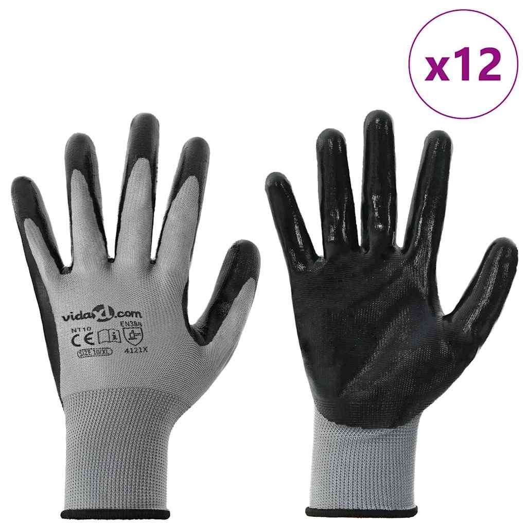 Rukavice za rad 12 pcs Siva i crna 10 / xl Poliester