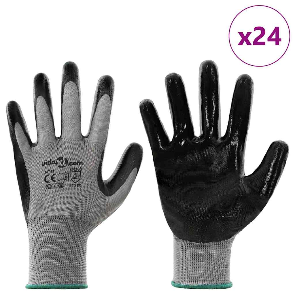 Rukavice za rad 24 pcs Siva i crna 11 / XXL Poliester