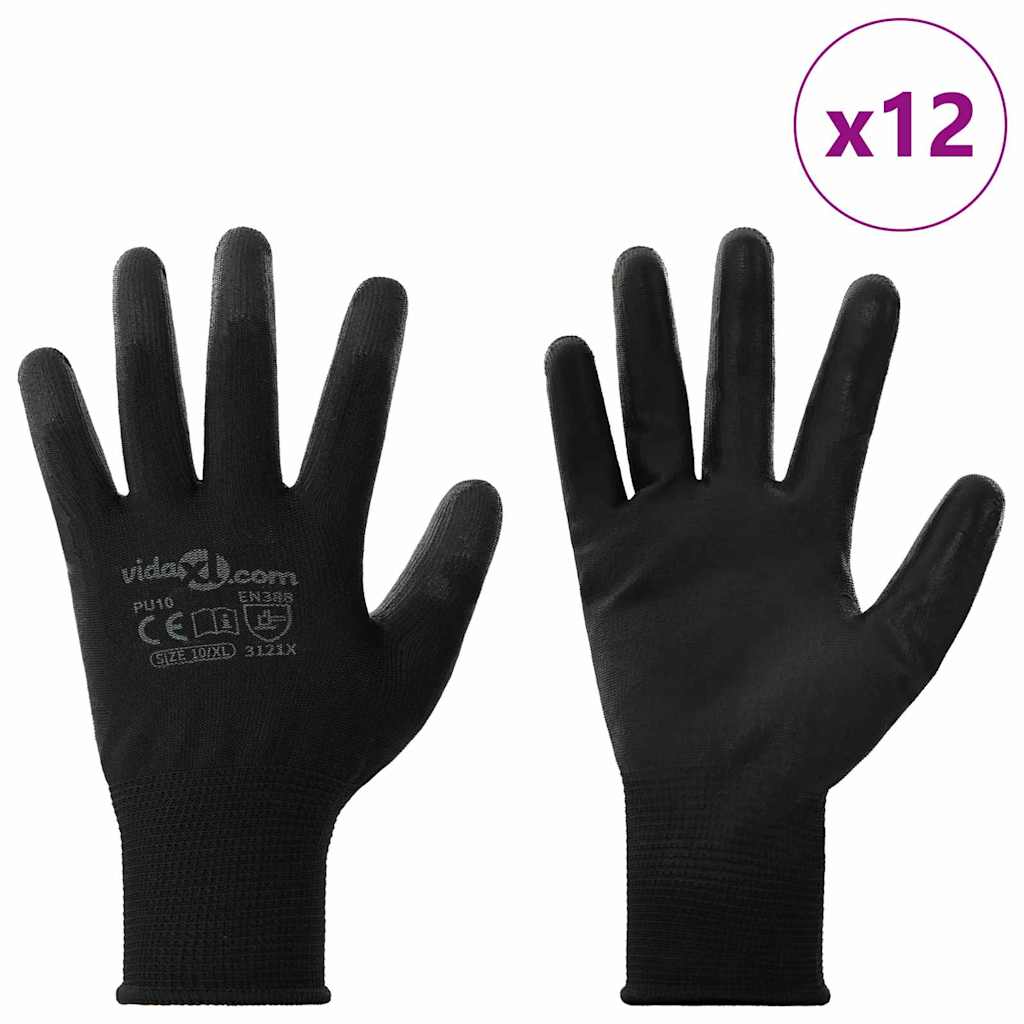 Rukavice za rad 12 pcs Crna 10 / xl Poliester