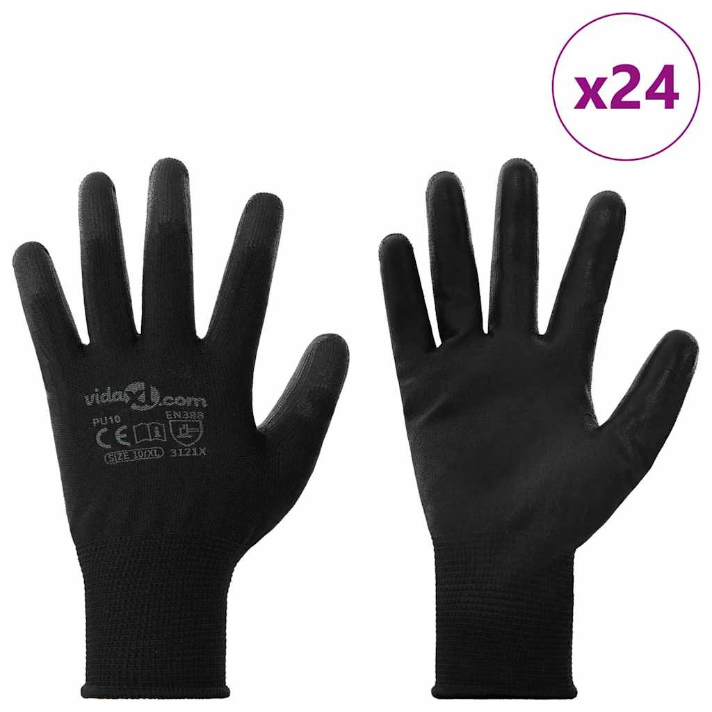Rukavice za rad 24 pcs Crna 10 / xl Poliester
