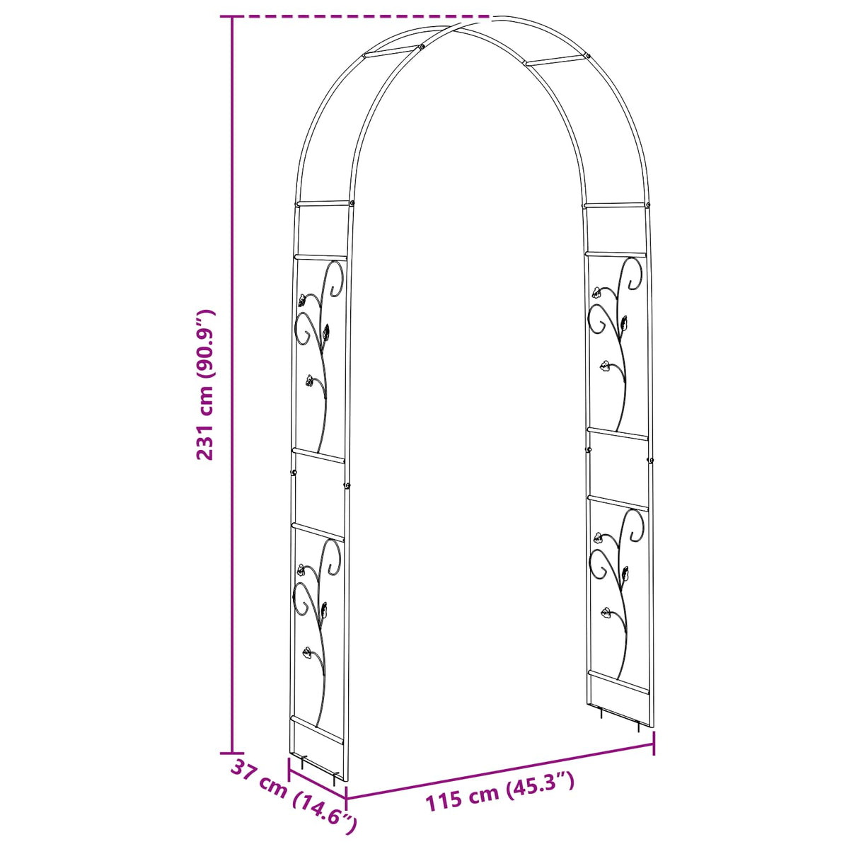 Vrtni Luk Cvjetni Crna 115 x 37 x 231 cm