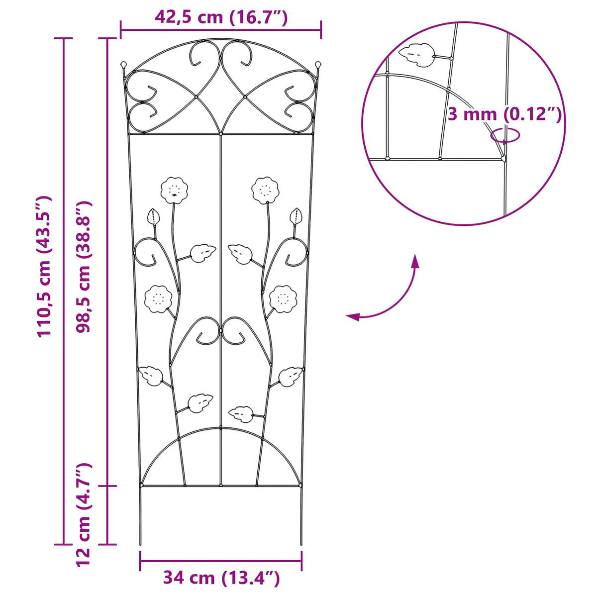 Vrtna Ograda 3 pcs Crna 110,5 x 42,5 cm Čelik