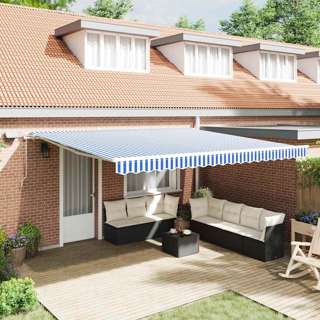 Skrovita tenda Plava i bijela 450 × 300 cm Poliester i aluminij