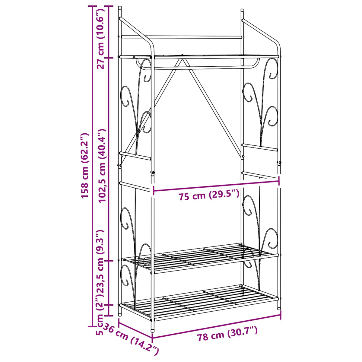 Otvoreni ormar Jednobojno 2 pcs 78 x 36 x 158 cm