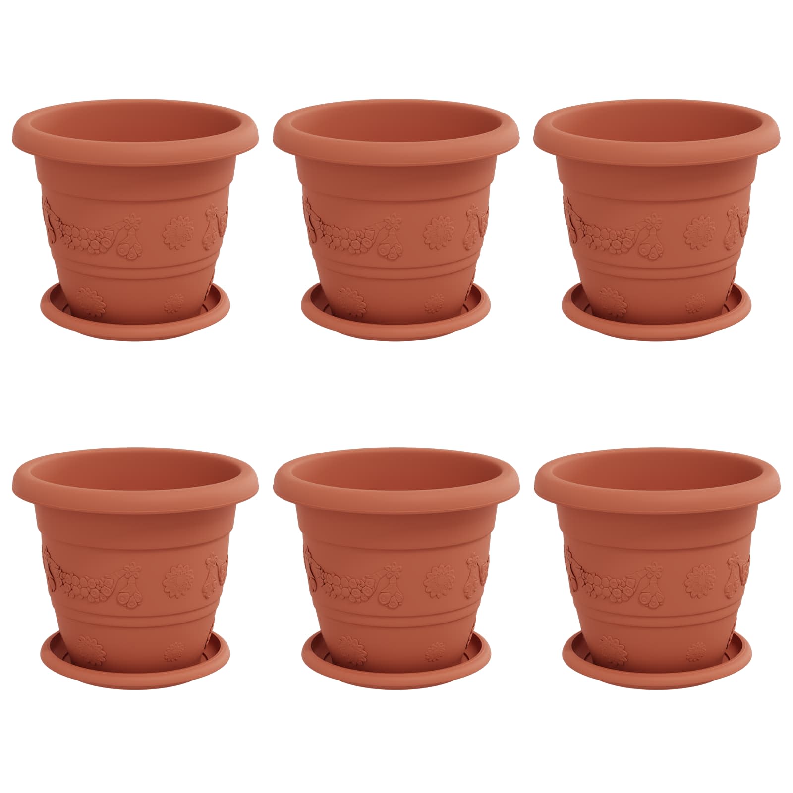 Saksije za biljke 6 pcs Crvena cigla Ø 22 x 18 cm Plastika