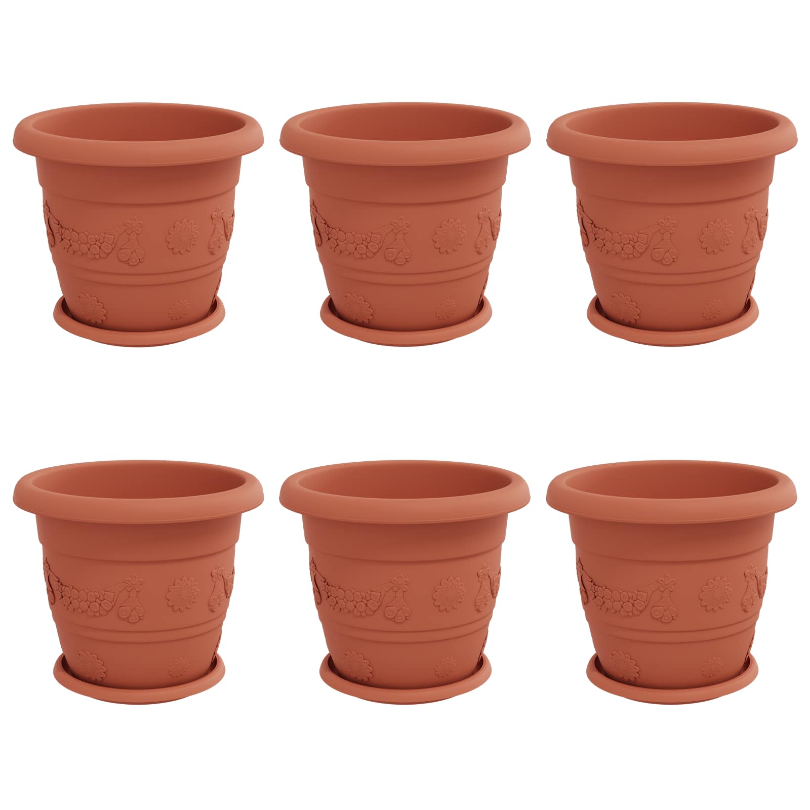 Saksije za biljke 6 pcs Crvena cigla Ø 30 x 25 cm Plastika