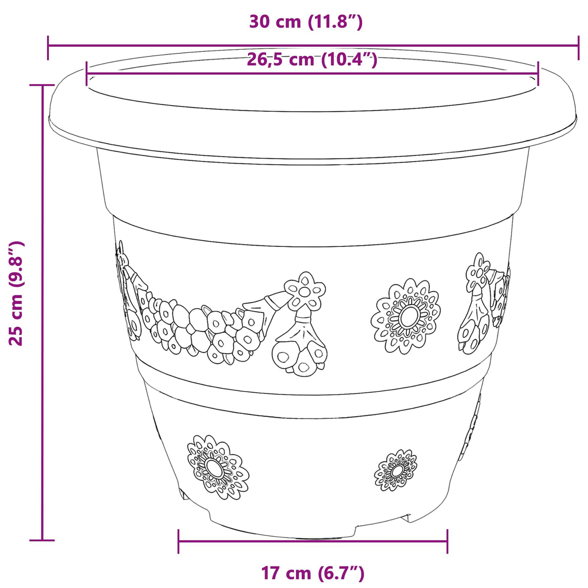 Saksije za biljke 6 pcs Crvena cigla Ø 30 x 25 cm Plastika