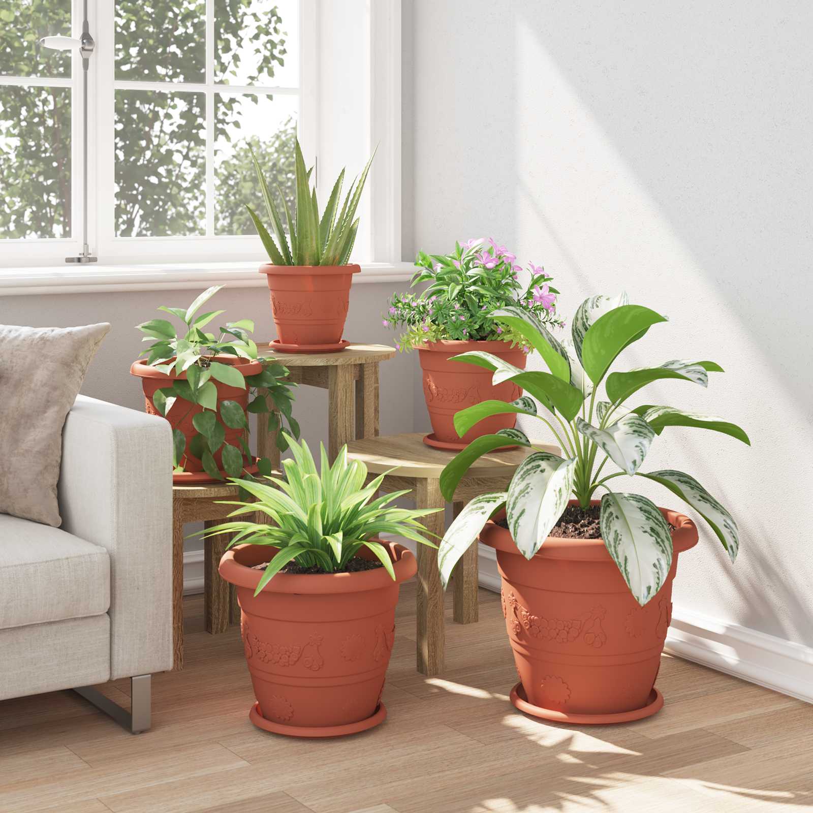 Saksije za biljke 6 pcs Crvena cigla Ø 34 x 28 cm Plastika