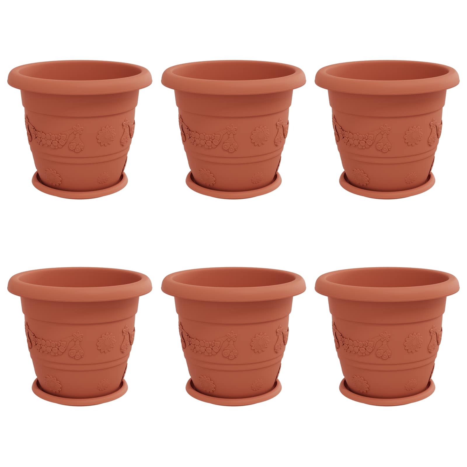 Saksije za biljke 6 pcs Crvena cigla Ø 34 x 28 cm Plastika
