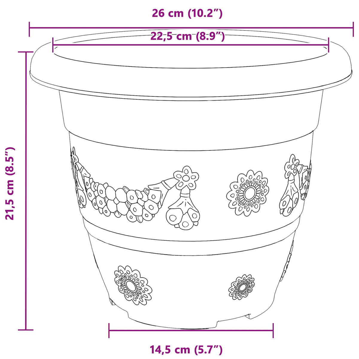 Saksije za biljke 6 pcs Crna Ø 26 x 21.5 cm Plastika