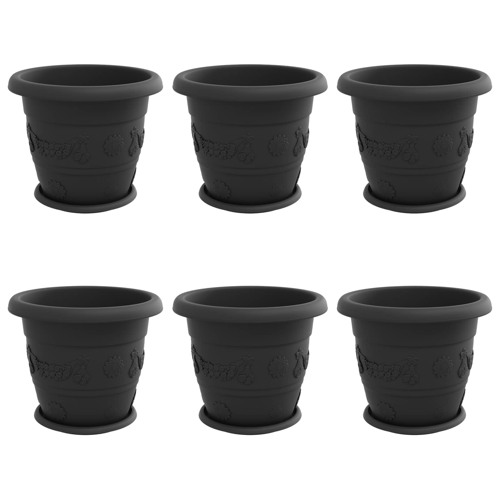 Saksije za biljke 6 pcs Crna Ø 34 x 28 cm Plastika