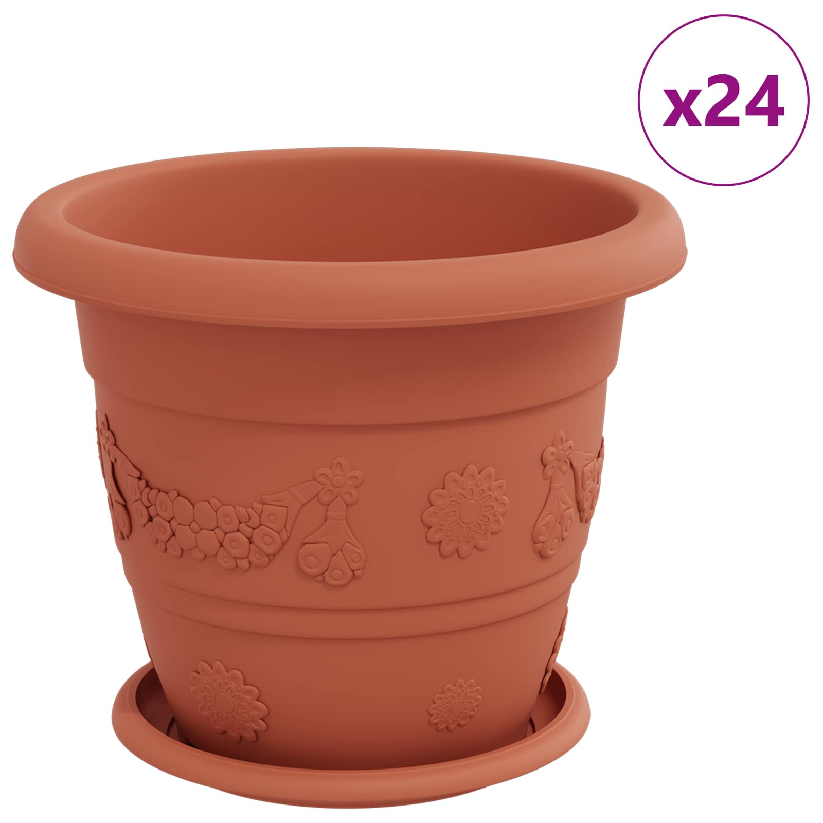 Saksije za biljke 24 pcs Crvena cigla Ø 26 x 21.5 cm Plastika