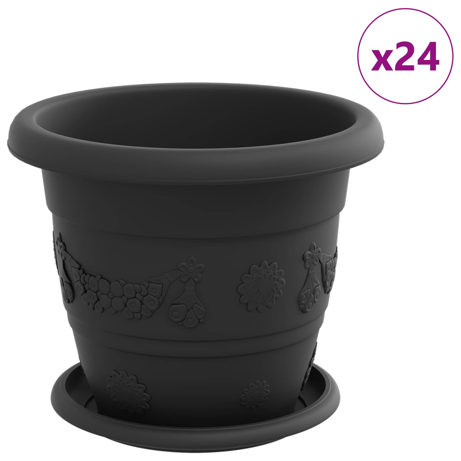 Saksije za biljke 24 pcs Crna Ø 22 x 18 cm Plastika