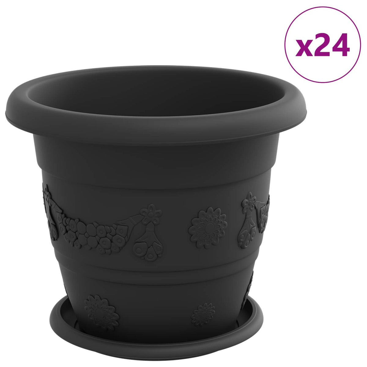 Saksije za biljke 24 pcs Crna Ø 26 x 21.5 cm Plastika