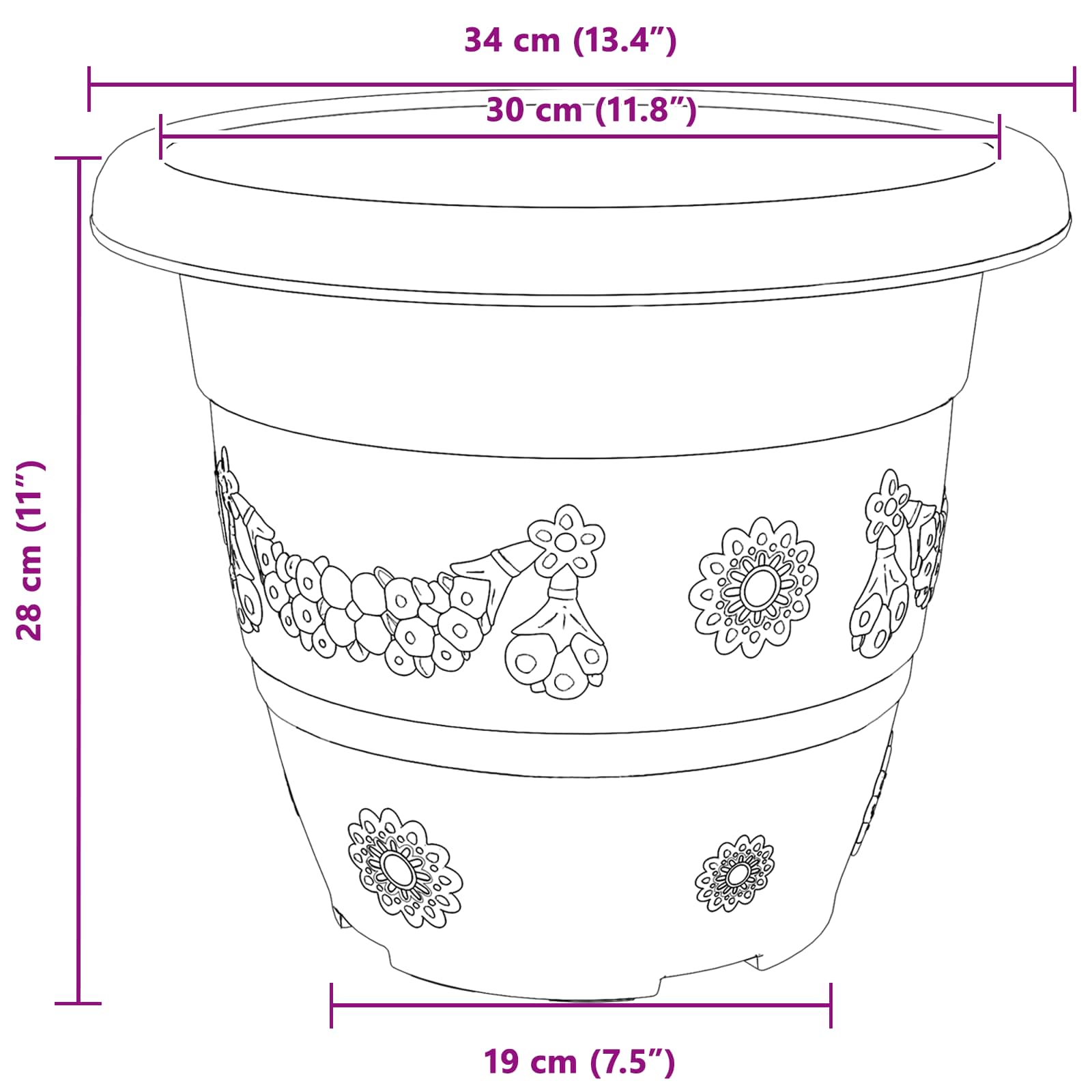 Saksije za biljke 24 pcs Crna Ø 34 x 28 cm Plastika