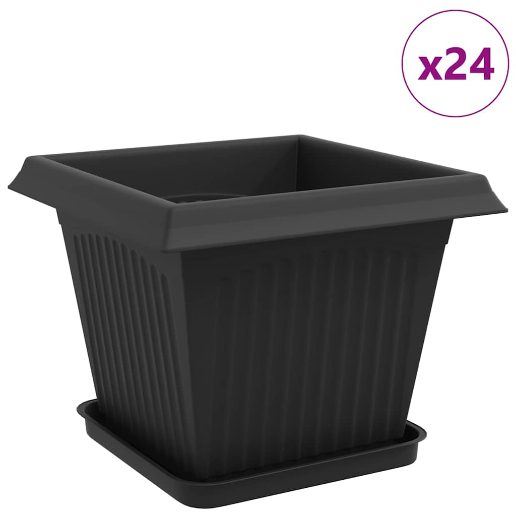 Saksije za biljke 24 pcs Crna 33 x 33 x 26 cm Plastika