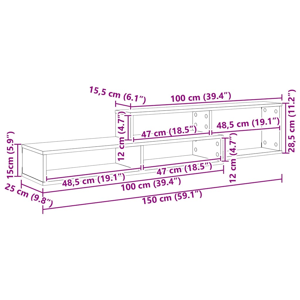 ZidniTVstalak 150x25x28,5cm Konstruirano drvo