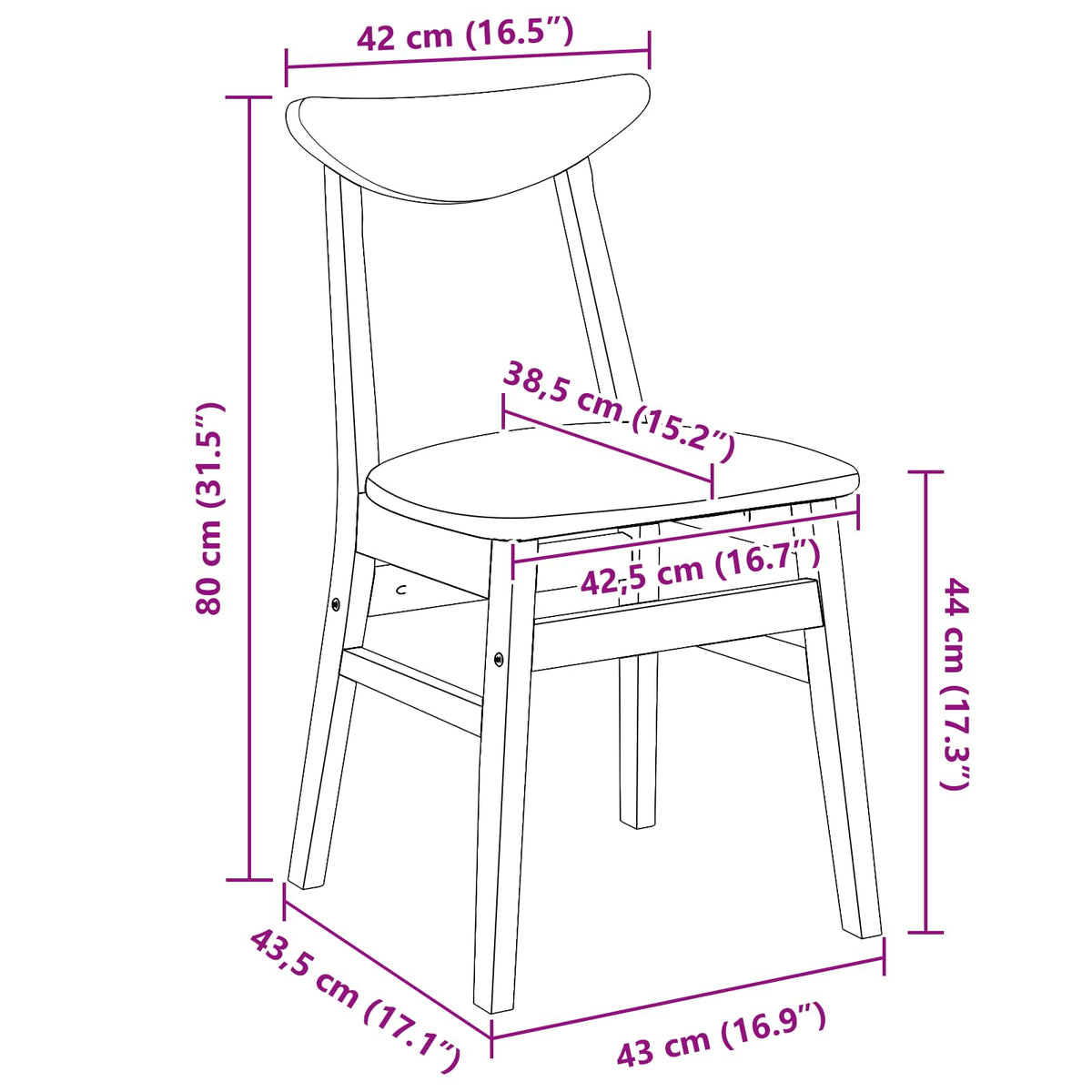Trpezarijske stolice 2 pcs Prirodna 42 x 47.5 x 81 cm
