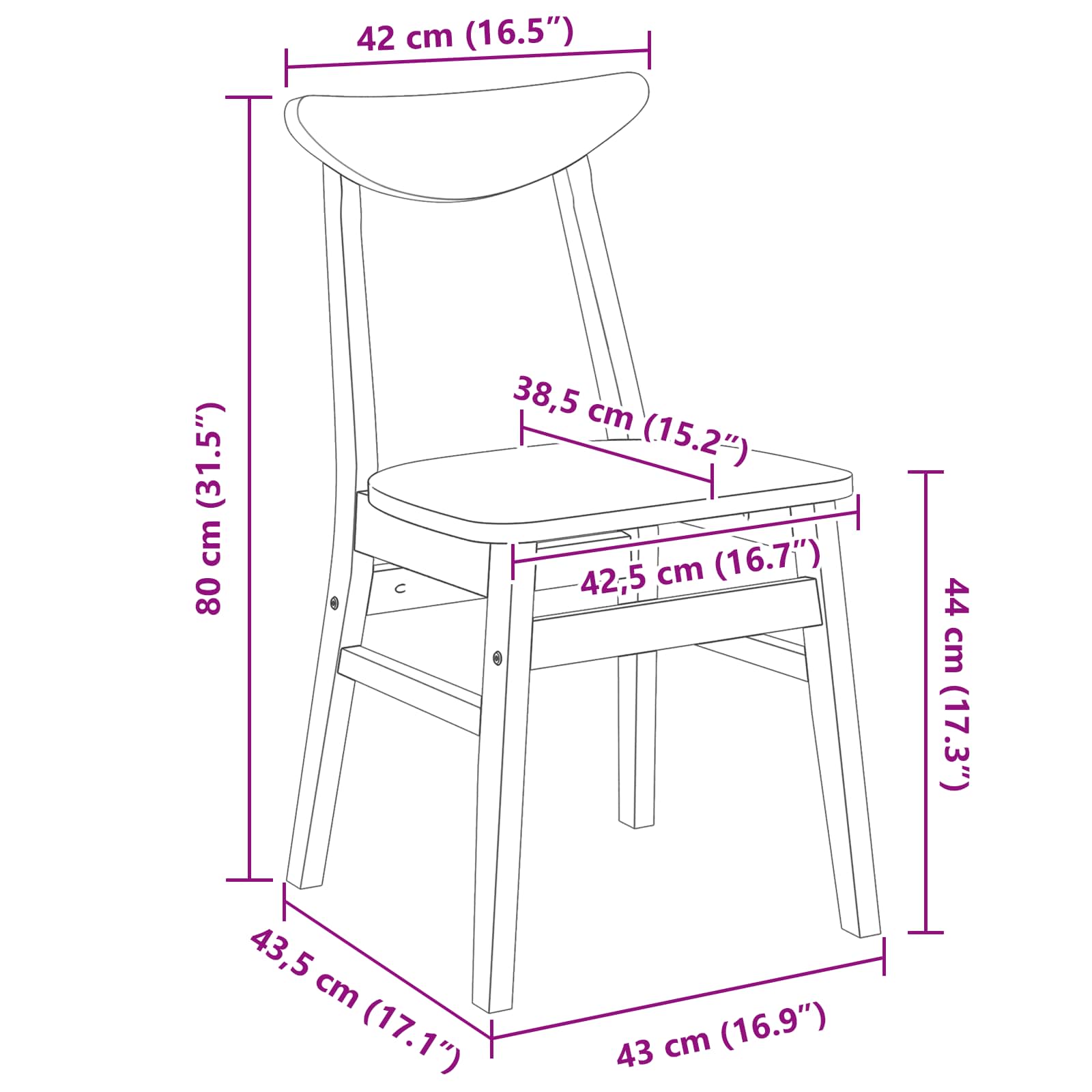 Trpezarijske stolice 2 pcs Prirodna 42 x 47.5 x 81 cm