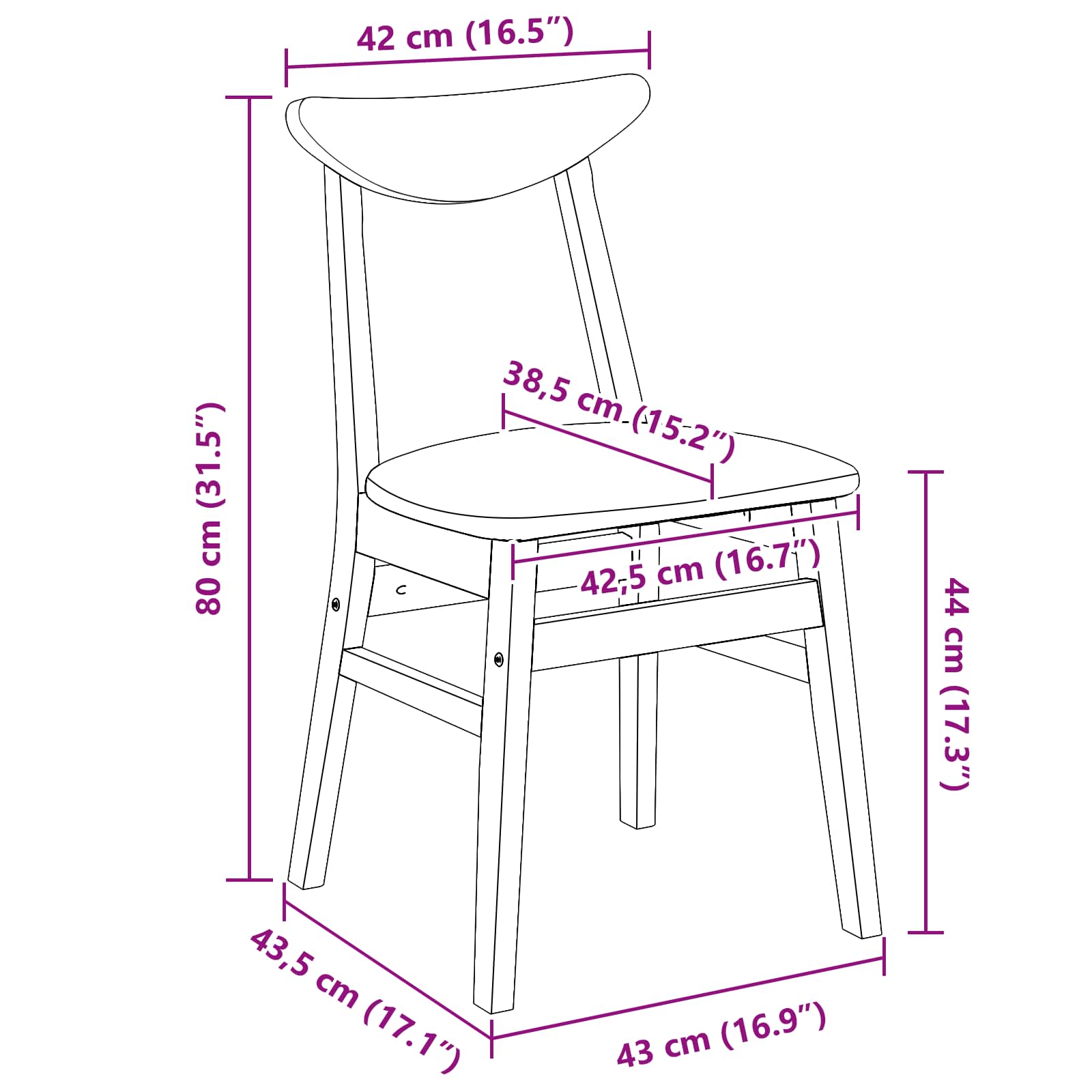 Trpezarijske stolice 2 pcs Bijelo 42 x 47.5 x 81 cm