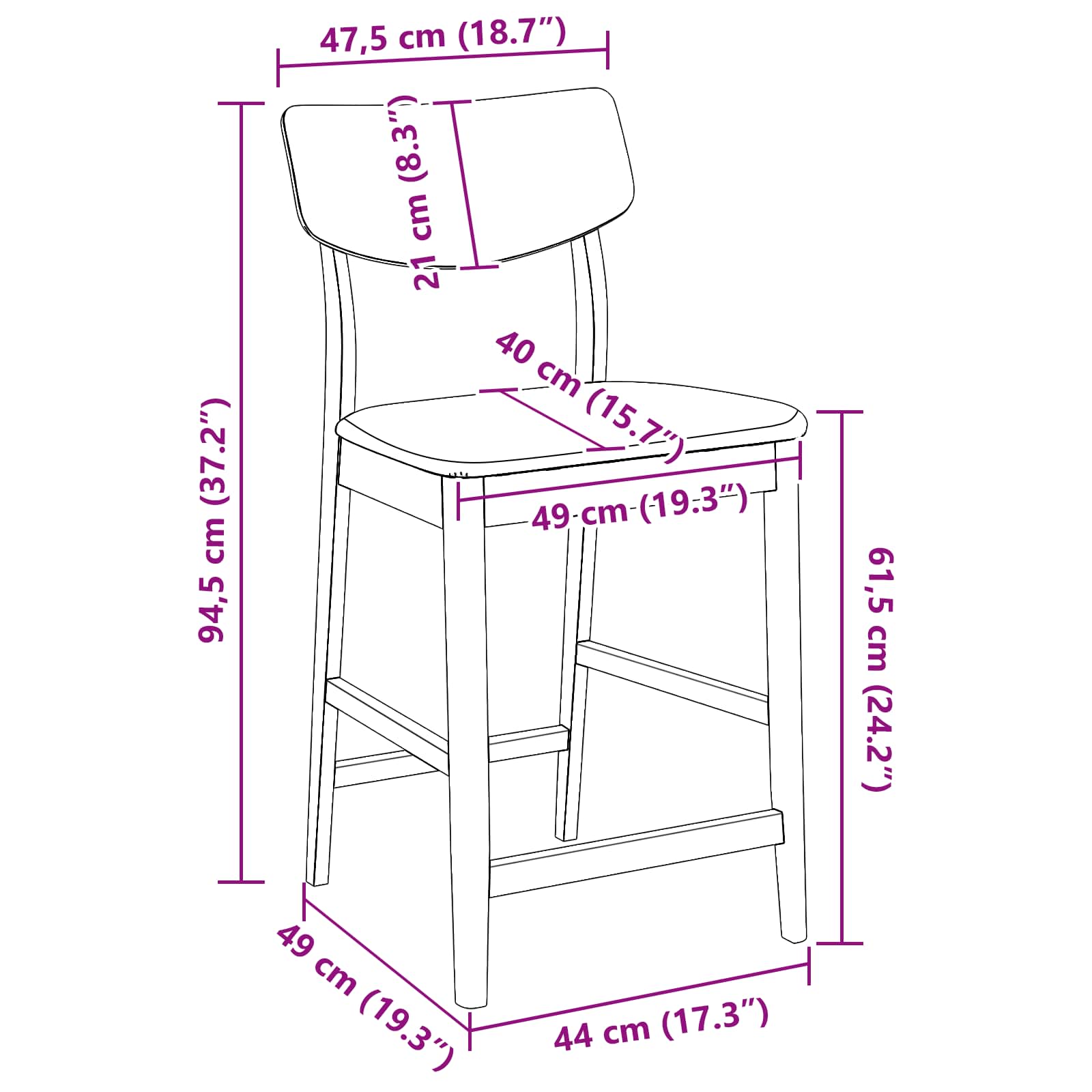 Trpezarijske stolice 2 pcs Prirodna 48 x 49 x 95 cm