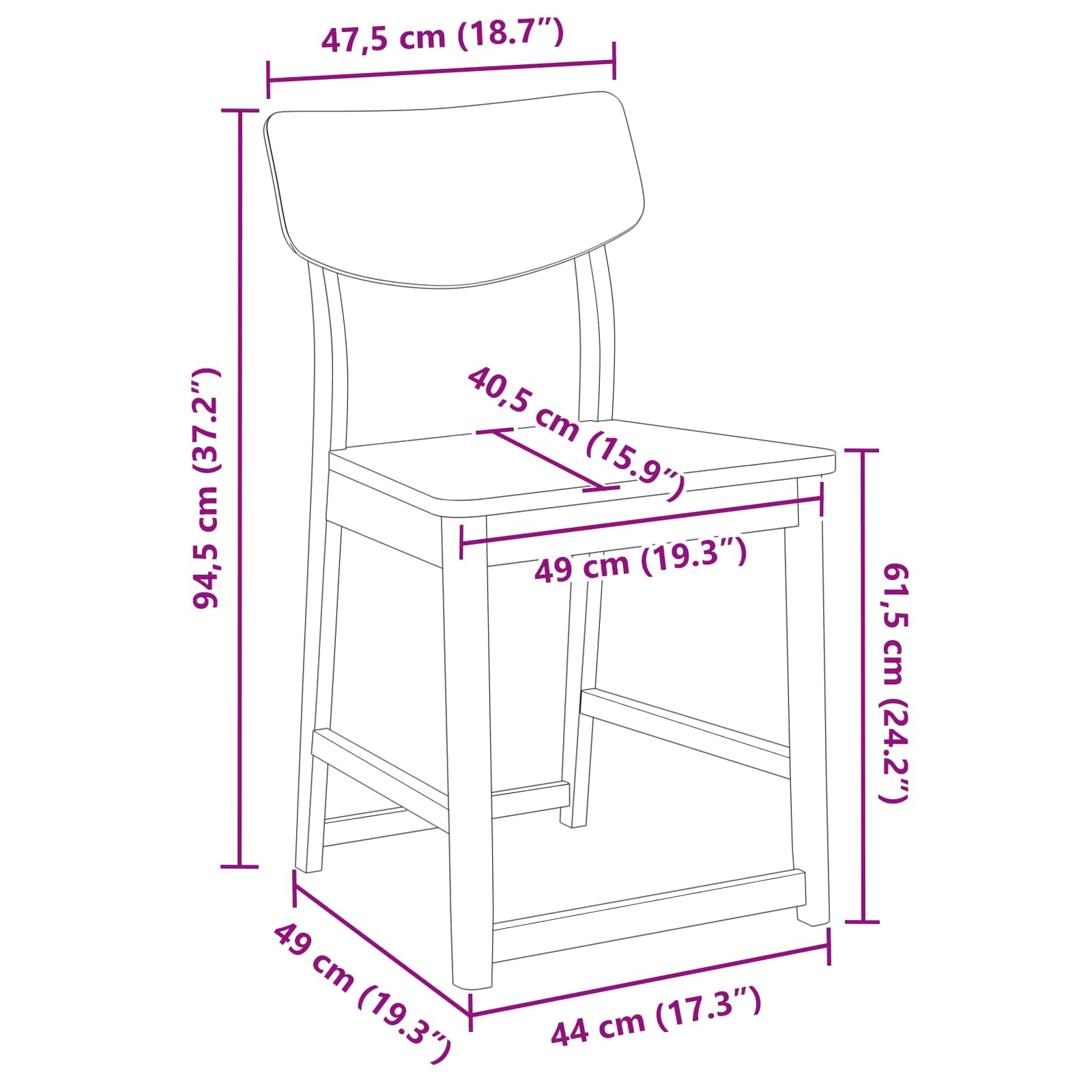 Trpezarijske stolice 2 pcs Prirodna 48 x 49 x 95 cm