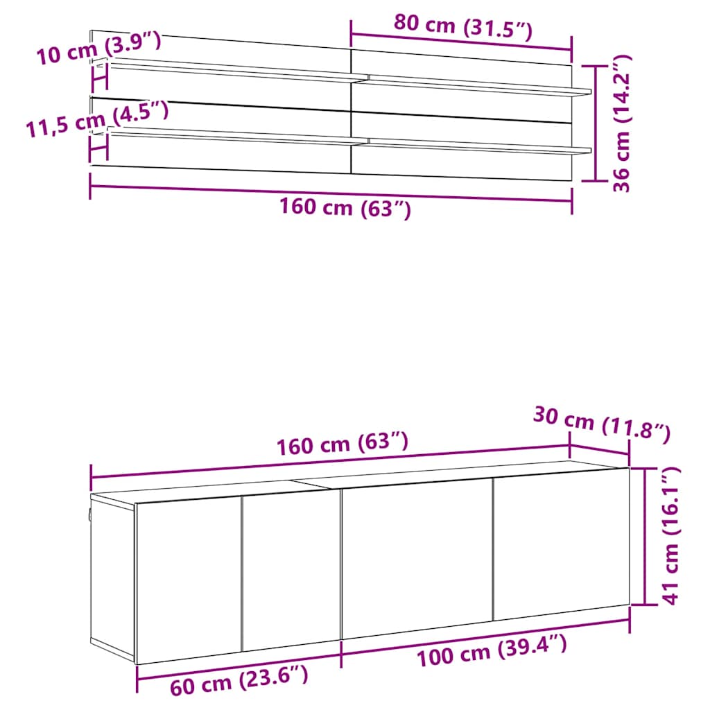TV Jedinice Zidne 6 pcs hrast artisan Konstruirano drvo