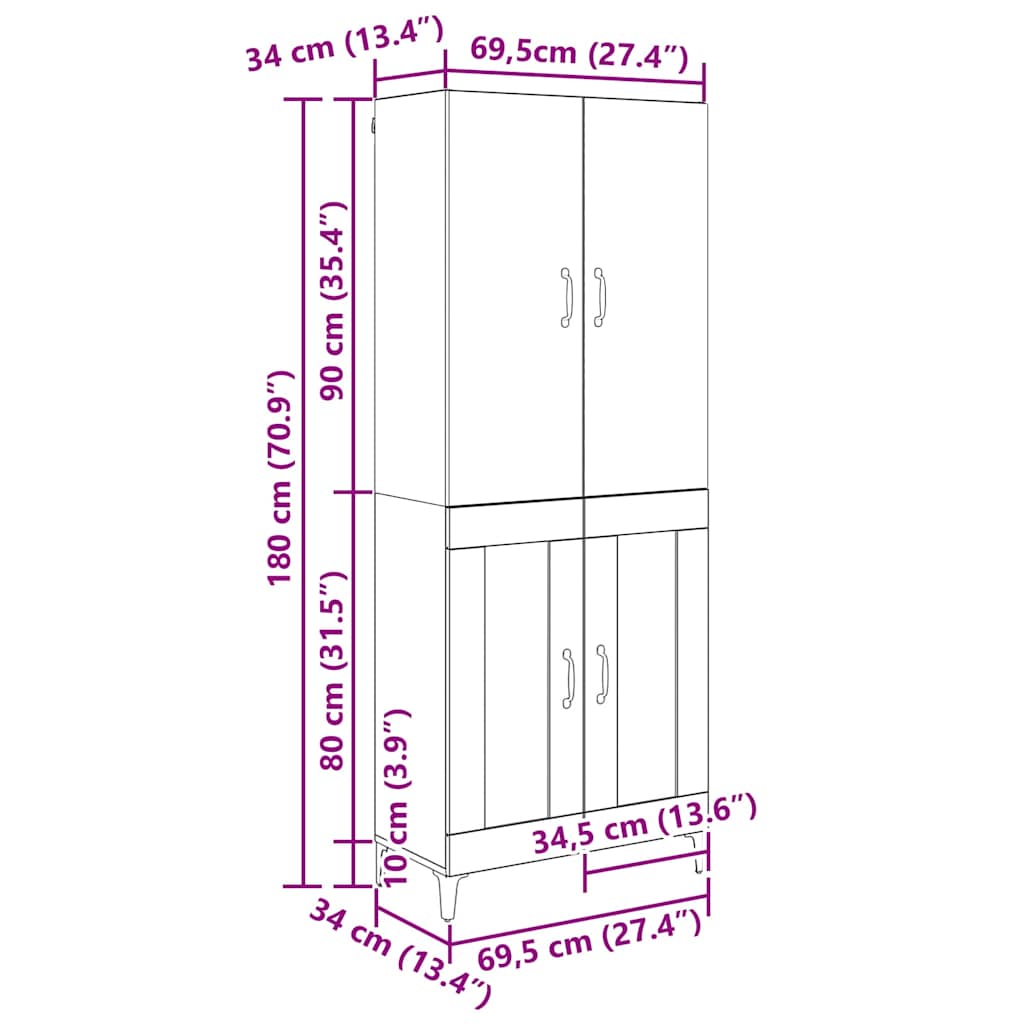 Highboard Staro drvo 69,5 x 34 x 180 cm Konstruirano drvo