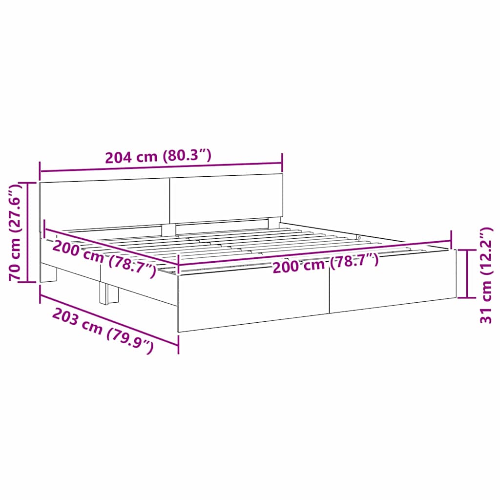 Krevetna konstrukcija Crni hrast 200 x 200 cm Konstruirano drvo