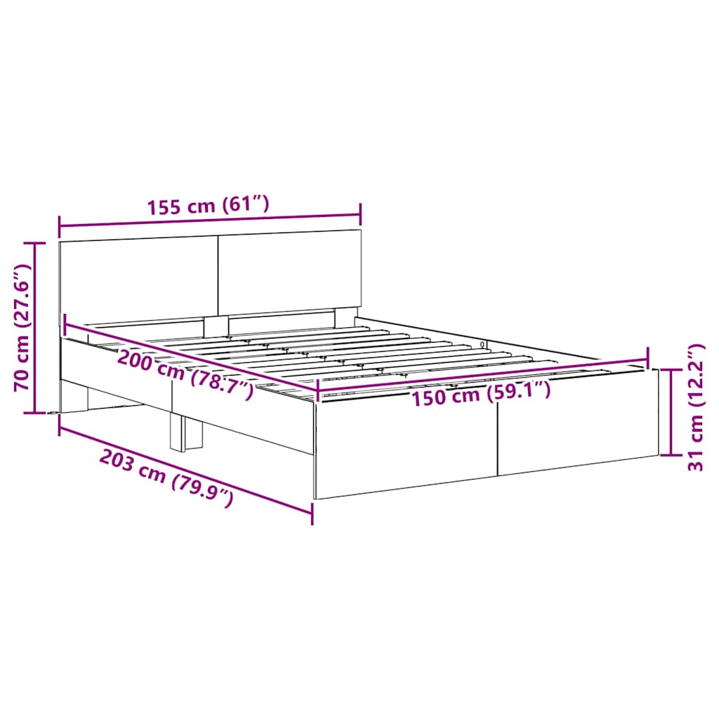 Krevetna konstrukcija Crni hrast 150 x 200 cm Konstruirano drvo
