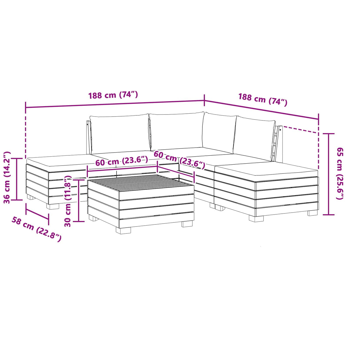 Set vanjskih sofa s jastukom 6 Komad Smeđa Čvrsto drvo akacije