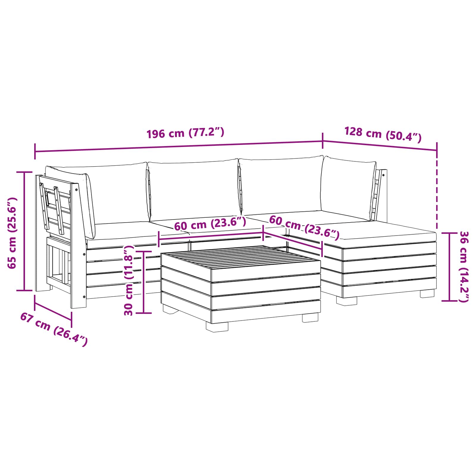 Set vanjskih sofa s jastukom 5 Komad Smeđa Čvrsto drvo akacije